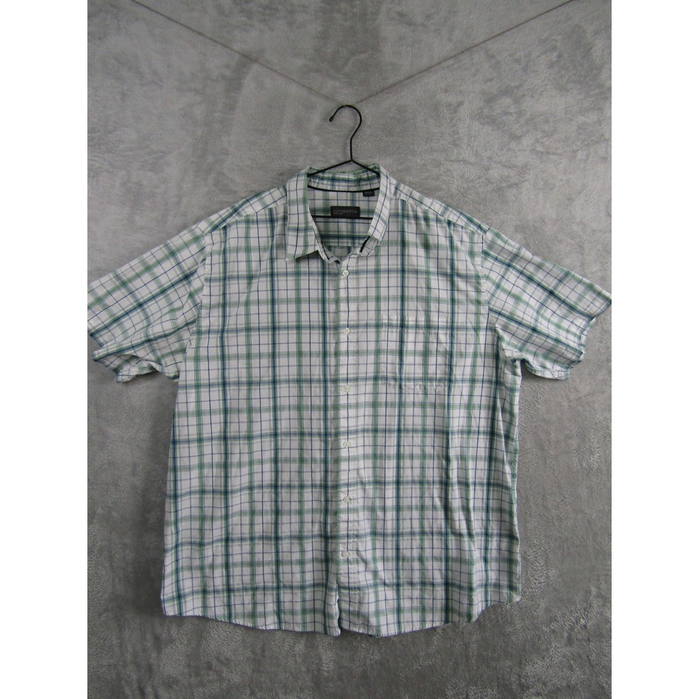 Covington Button Down Shirt Mens XXL Green Blue Plaid Short Sleeve Easy Care